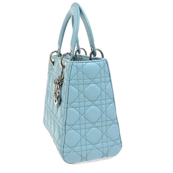 CHRISTIAN DIOR Logo Lady Cannage 2Way Shoulder Hand Bag Leather Blue - Picture 2 of 14